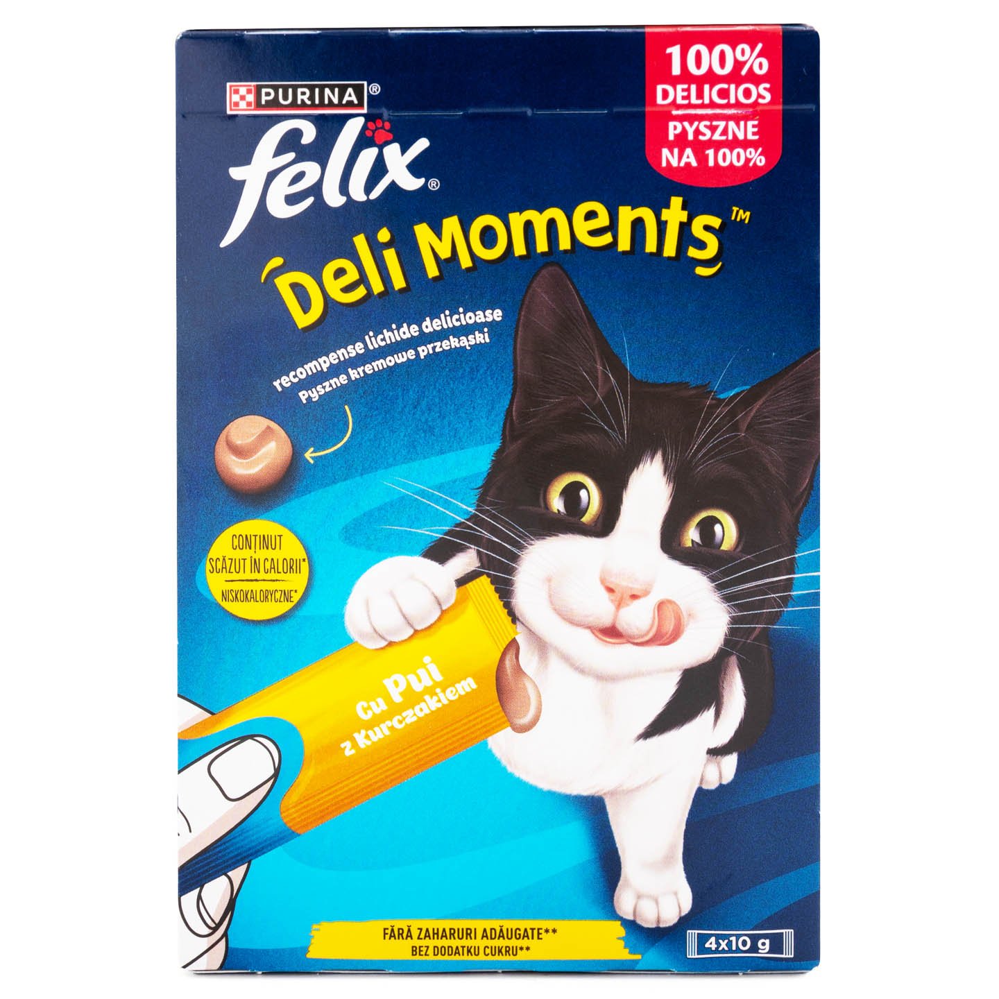 Recompense cu pui  / somon / rață pentru pisici Deli Moments Felix 4x10g