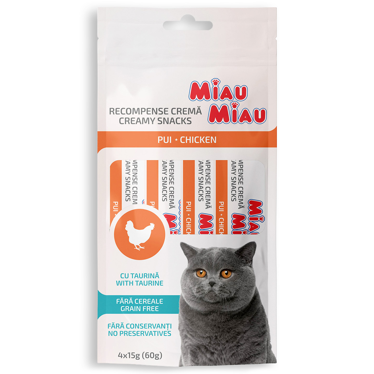 Recompense cremă cu pui Miau Miau 4x15g