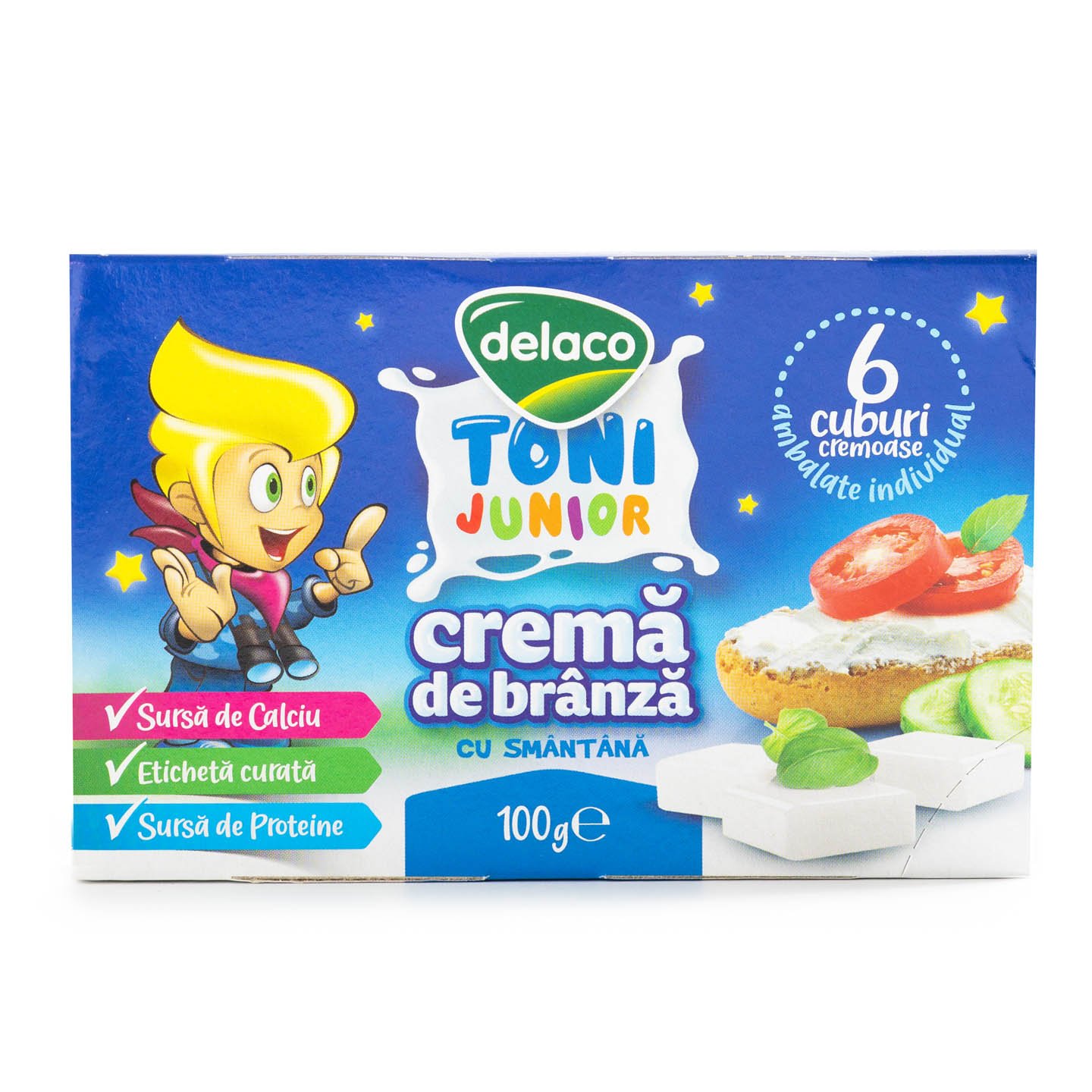 Cremă de brânză cu smântână, cuburi Toni Junior 100g