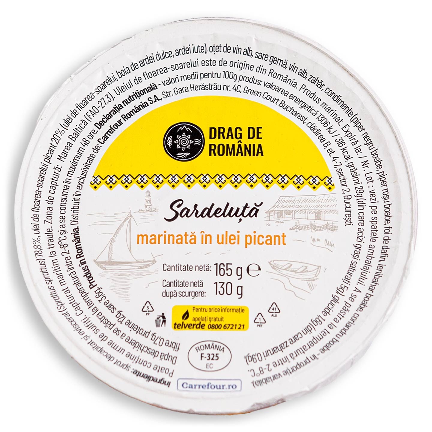 Sardeluță marinată în ulei picant Drag de România 165g 