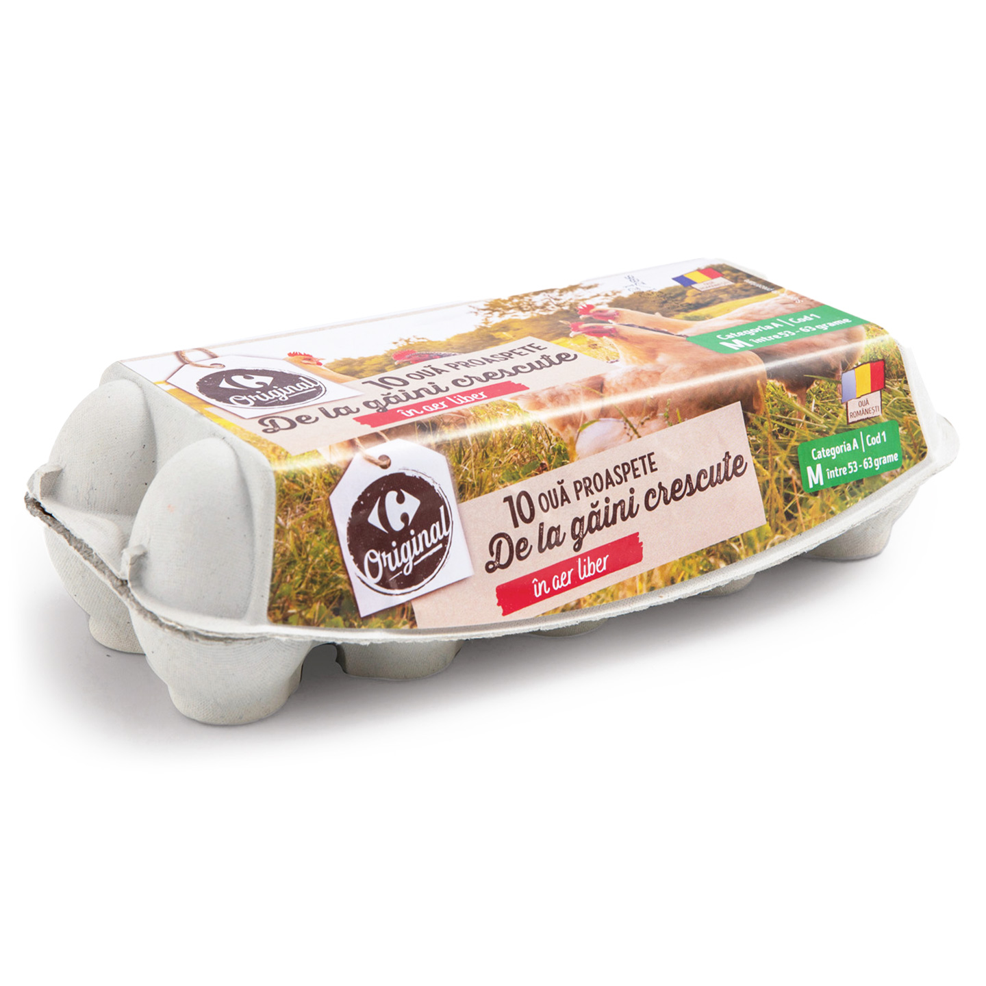 Ouă de la găini crescute în aer liber, mărimea M, cod 1 Carrefour Original 10 bucăți