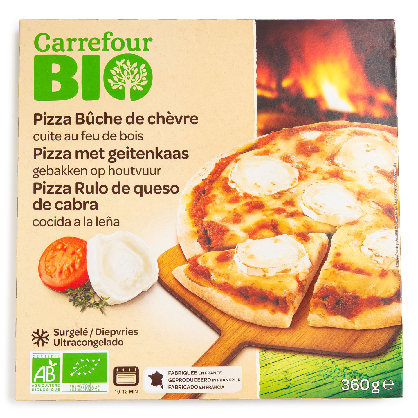 Pizza cu brânză de capră Carrefour Bio 360g
