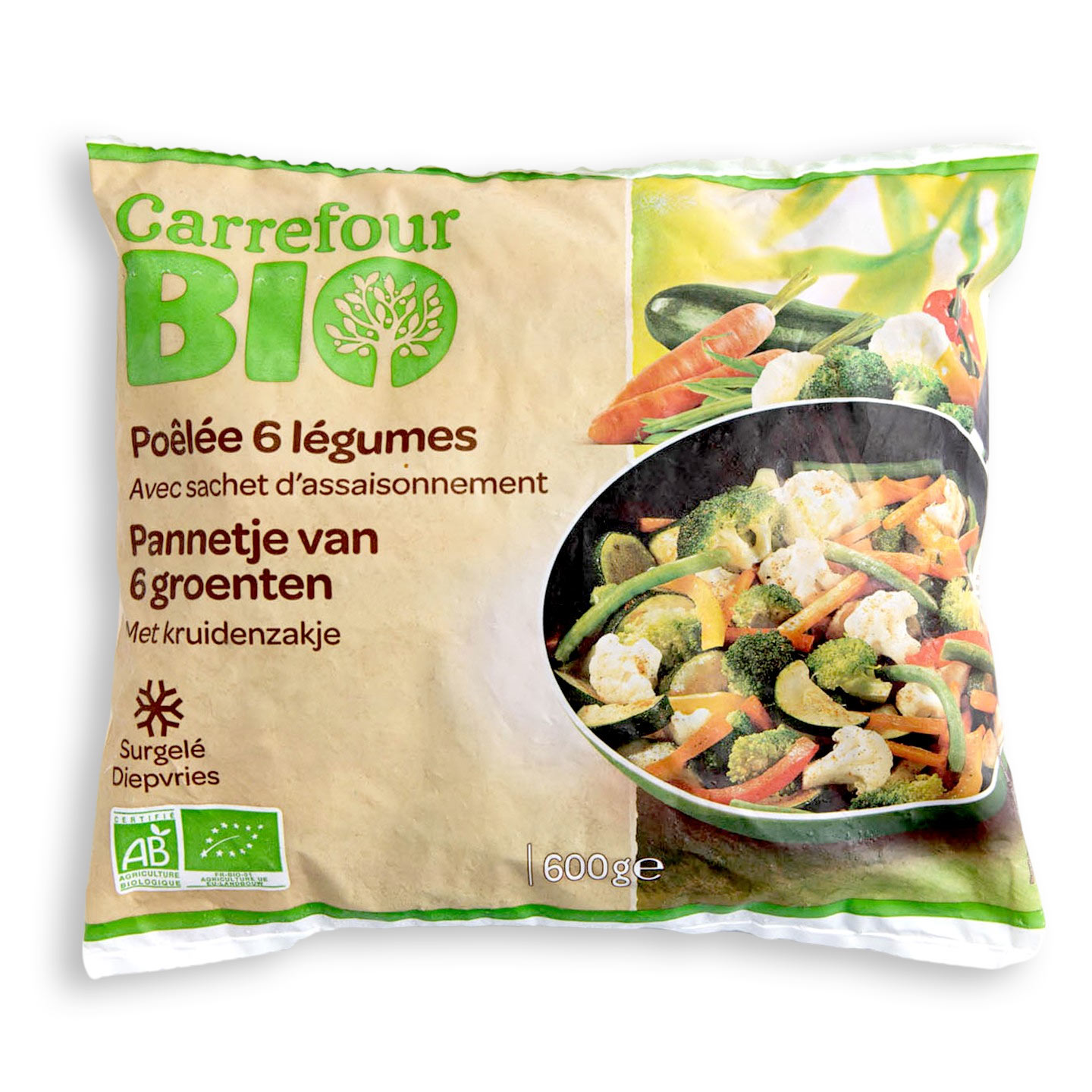 Amestec de 6 legume pentru tigaie Carrefour Bio 600g