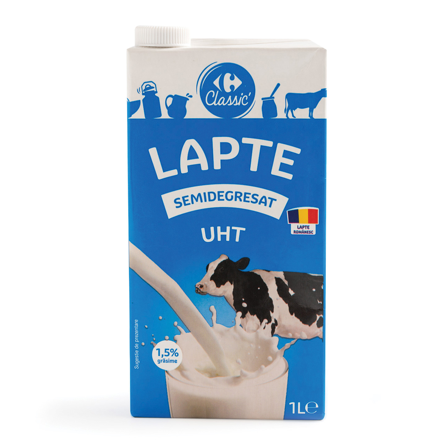 Lapte UHT, 1.5% grăsime Carrefour Classic 1L