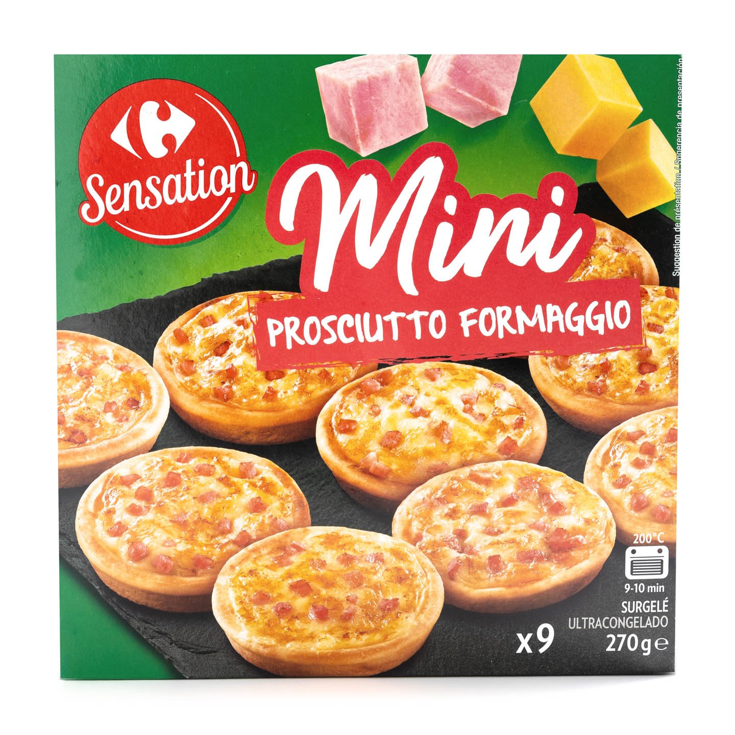 Mini pizza jambon și brânză Carrefour Sensation 270g