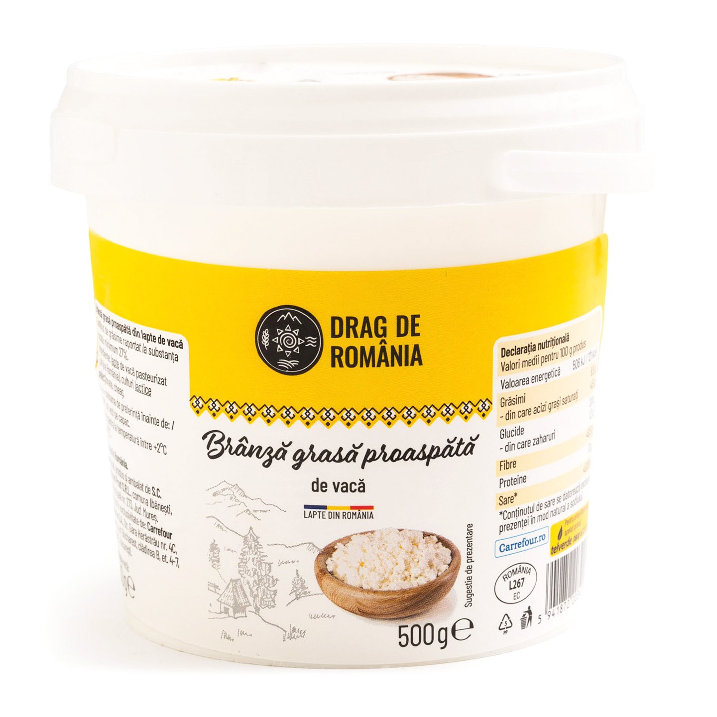 Brânză grasă, proaspătă de vacă Drag de România 500g