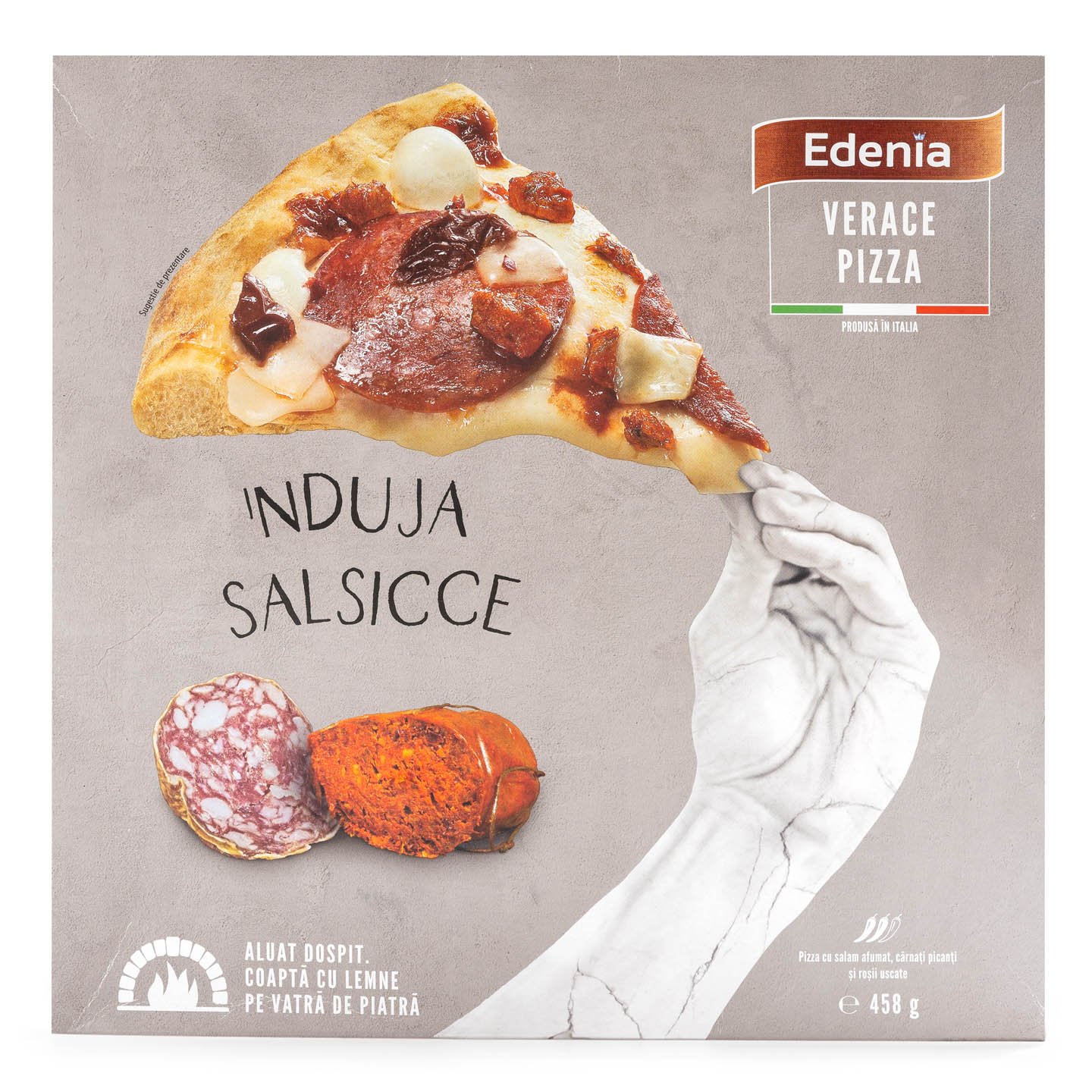 Pizza cu salam și cârnați picanți Edenia 458g