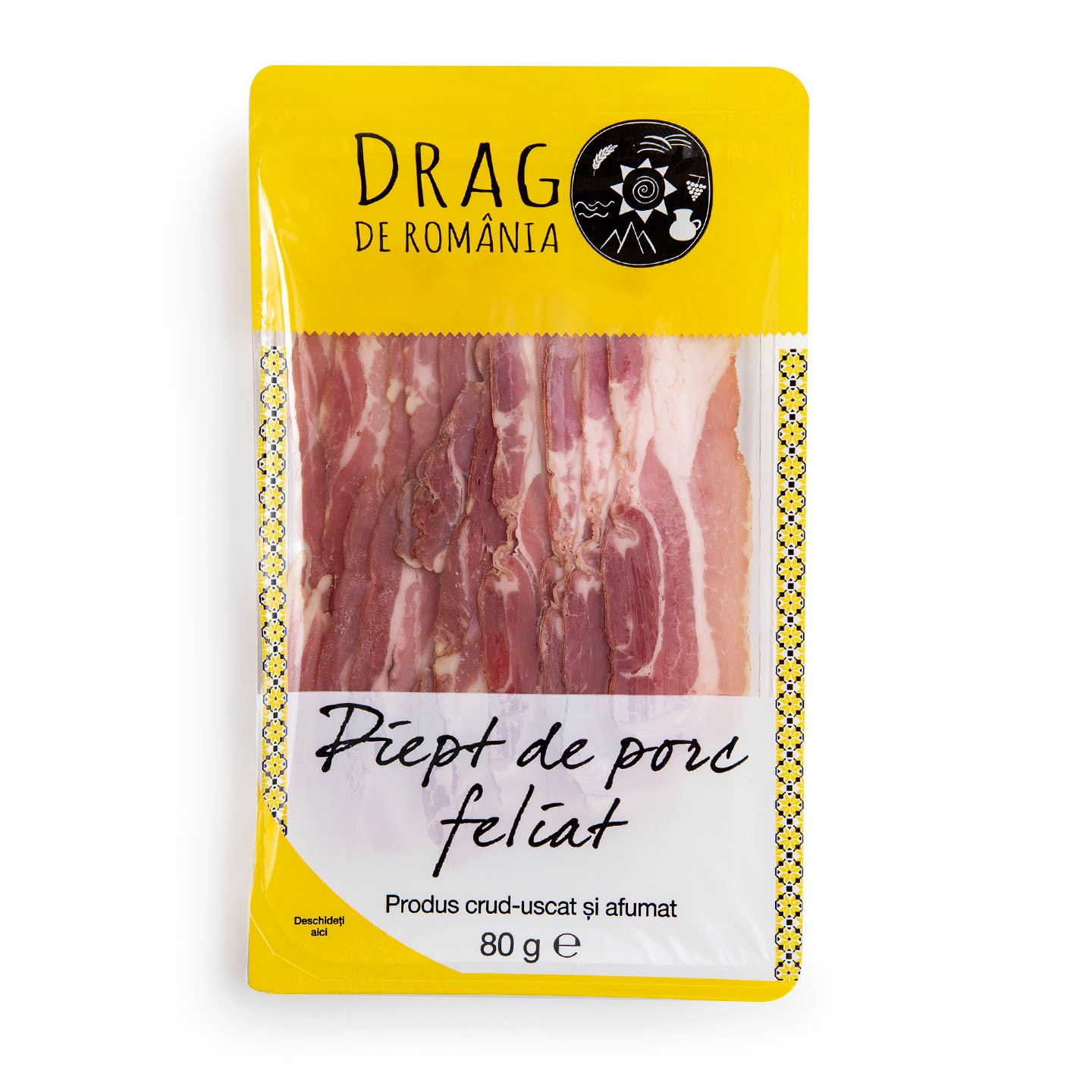 Piept de porc, crud-uscat Drag de România 80g