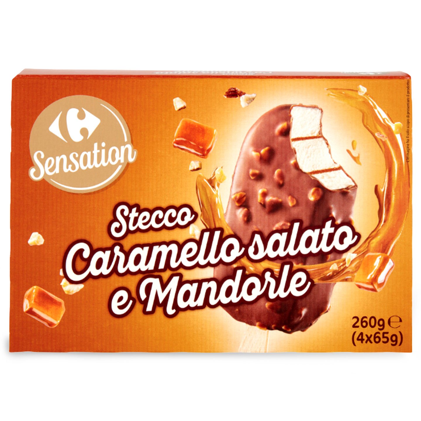 Înghetață cu caramel, ciocolată și migdale Carrefour Sensation 4x65g
