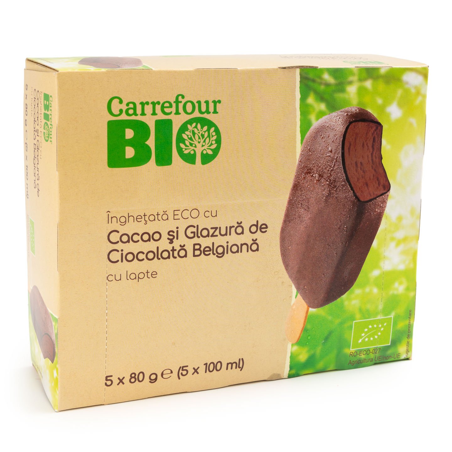 Înghețată cu vanilie și ciocolată / cacao și ciocolată Carrefour Bio 5x100ml, per pachet