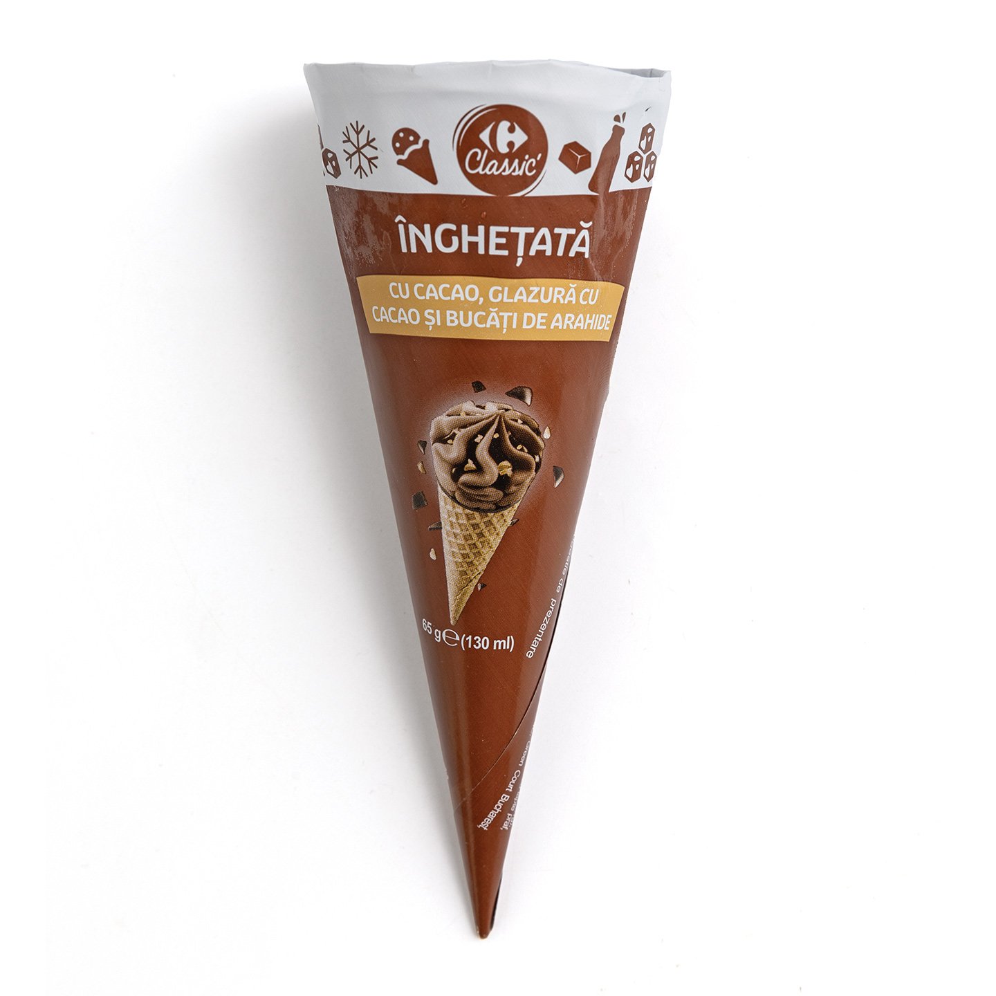 Înghețată cornet cacao și arahide Carrefour Classic 130ml