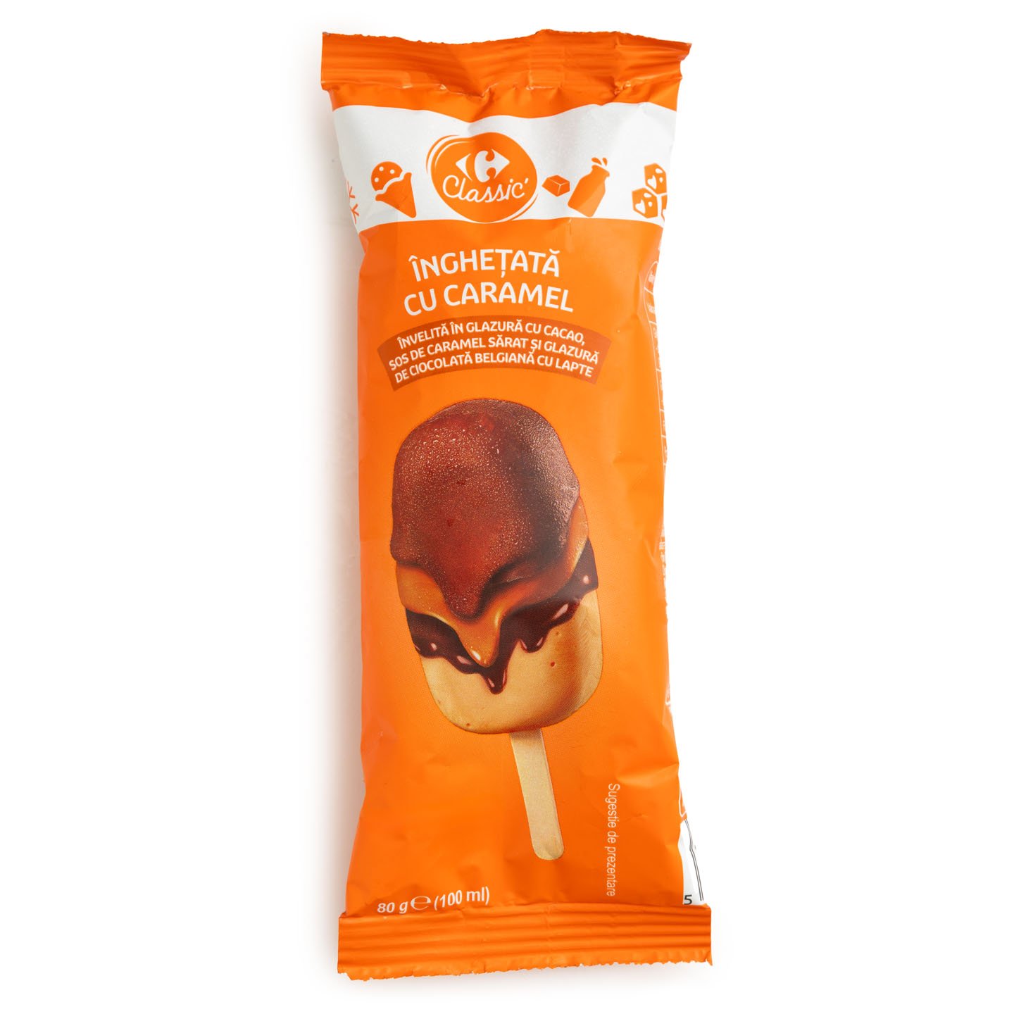 Înghețată caramel și glazură de cacao Carrefour Classic 100ml