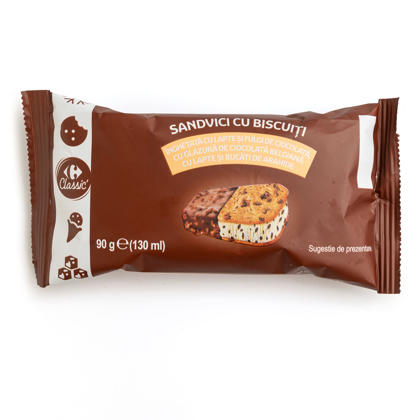Înghețată sandwich cu biscuiți și arahide Carrefour Classic 130ml