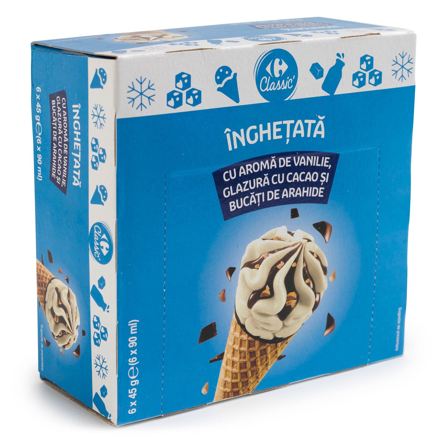Înghețată la cornet cu vanilie Carrefour Classic 6x90 ml, per pachet