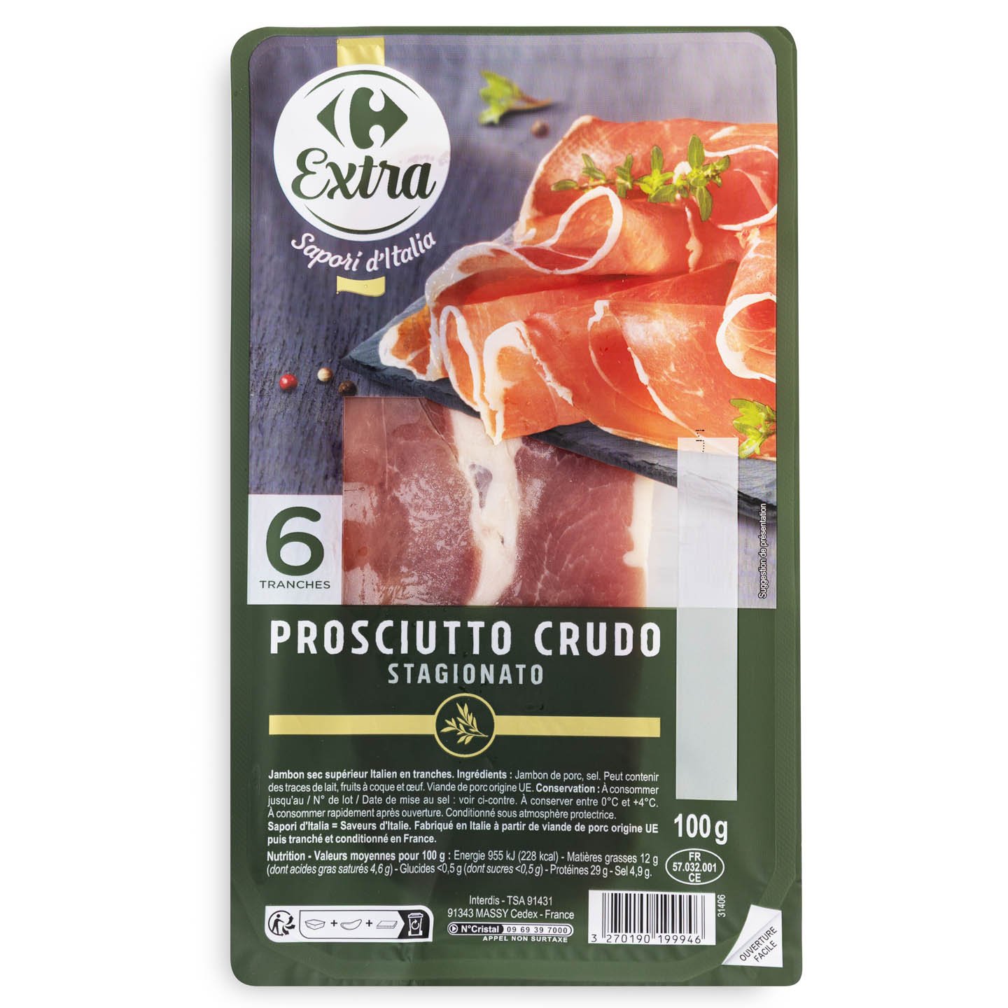 Șuncă uscată Carrefour Extra 100g