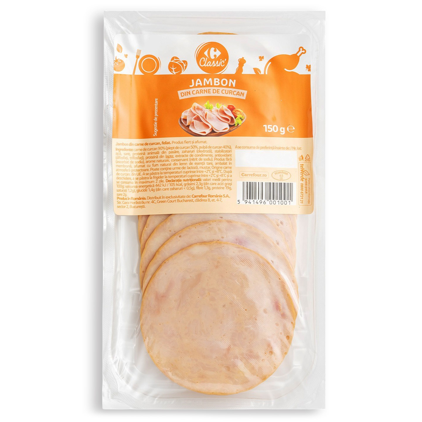 Jambon de curcan Carrefour Classic 150g