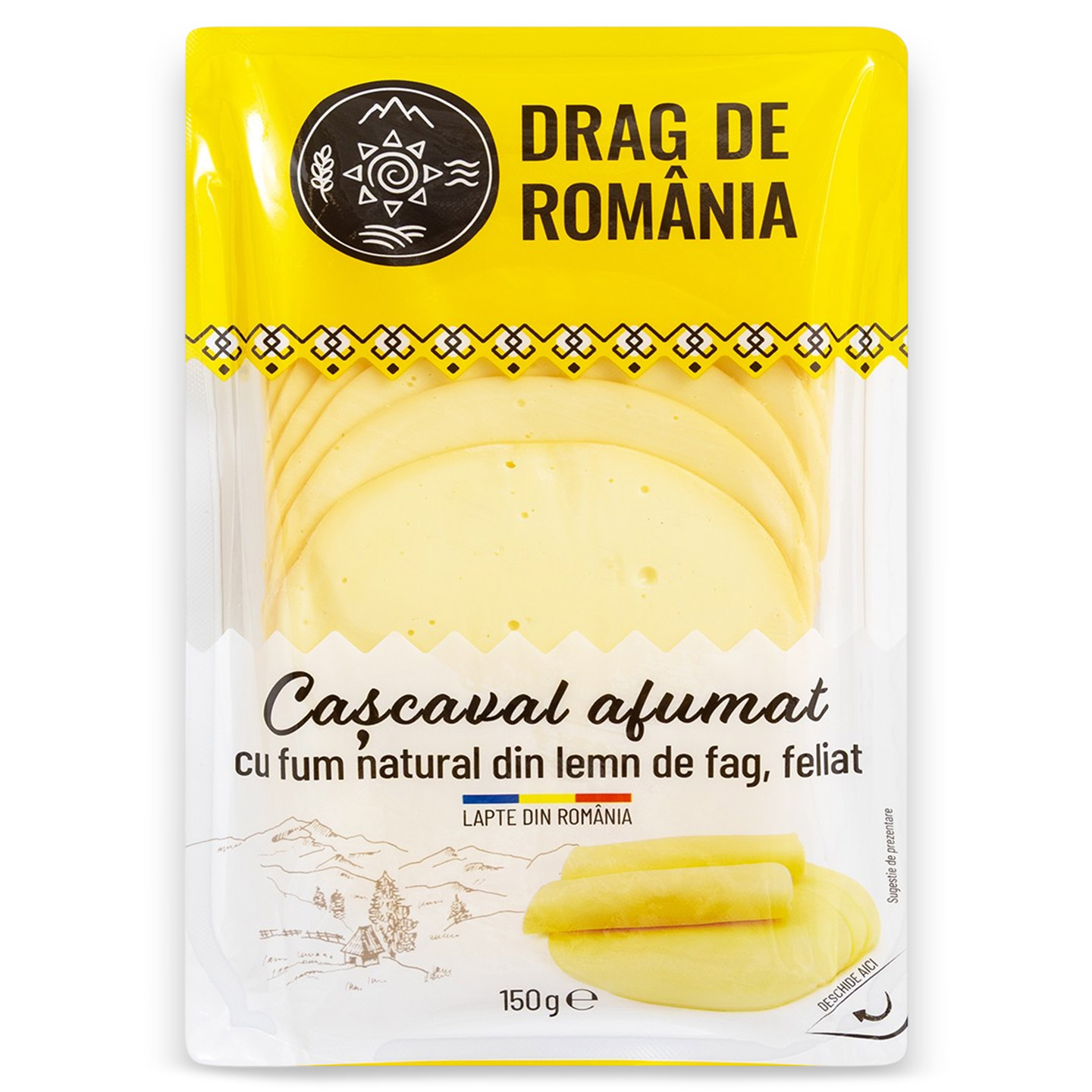 Cașcaval afumat felii Drag De România 150g