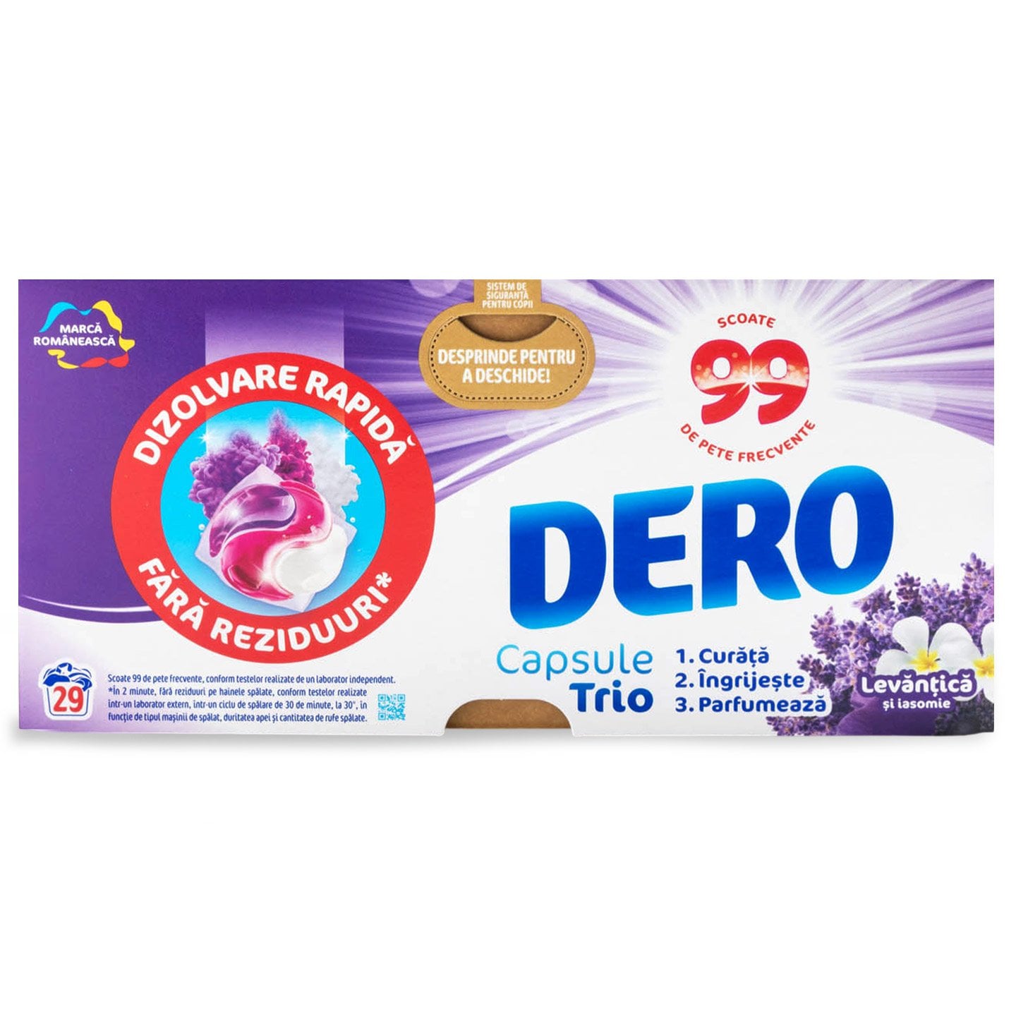Detergent automat capsule Levănțică și Iasomie Dero 29buc.