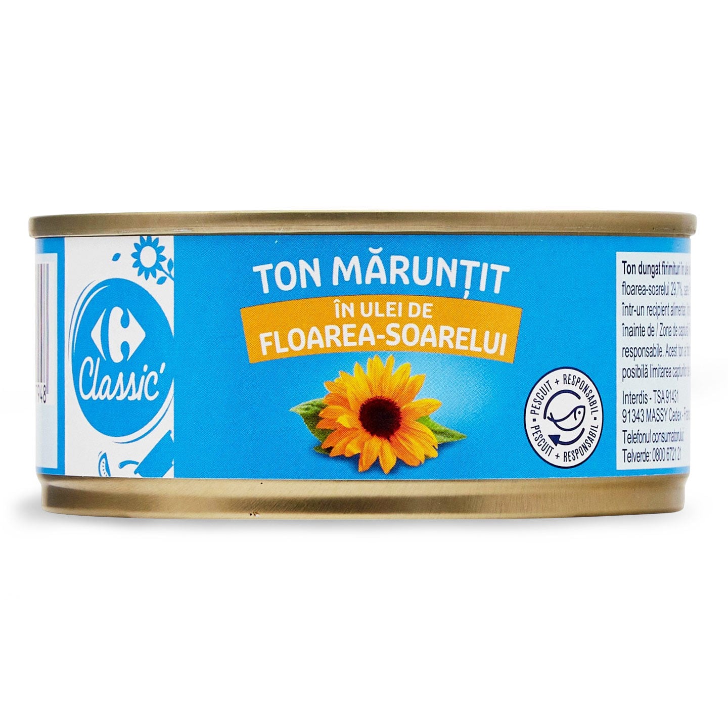 Ton mărunțit în ulei de floarea-soarelui Carrefour Classic 160g