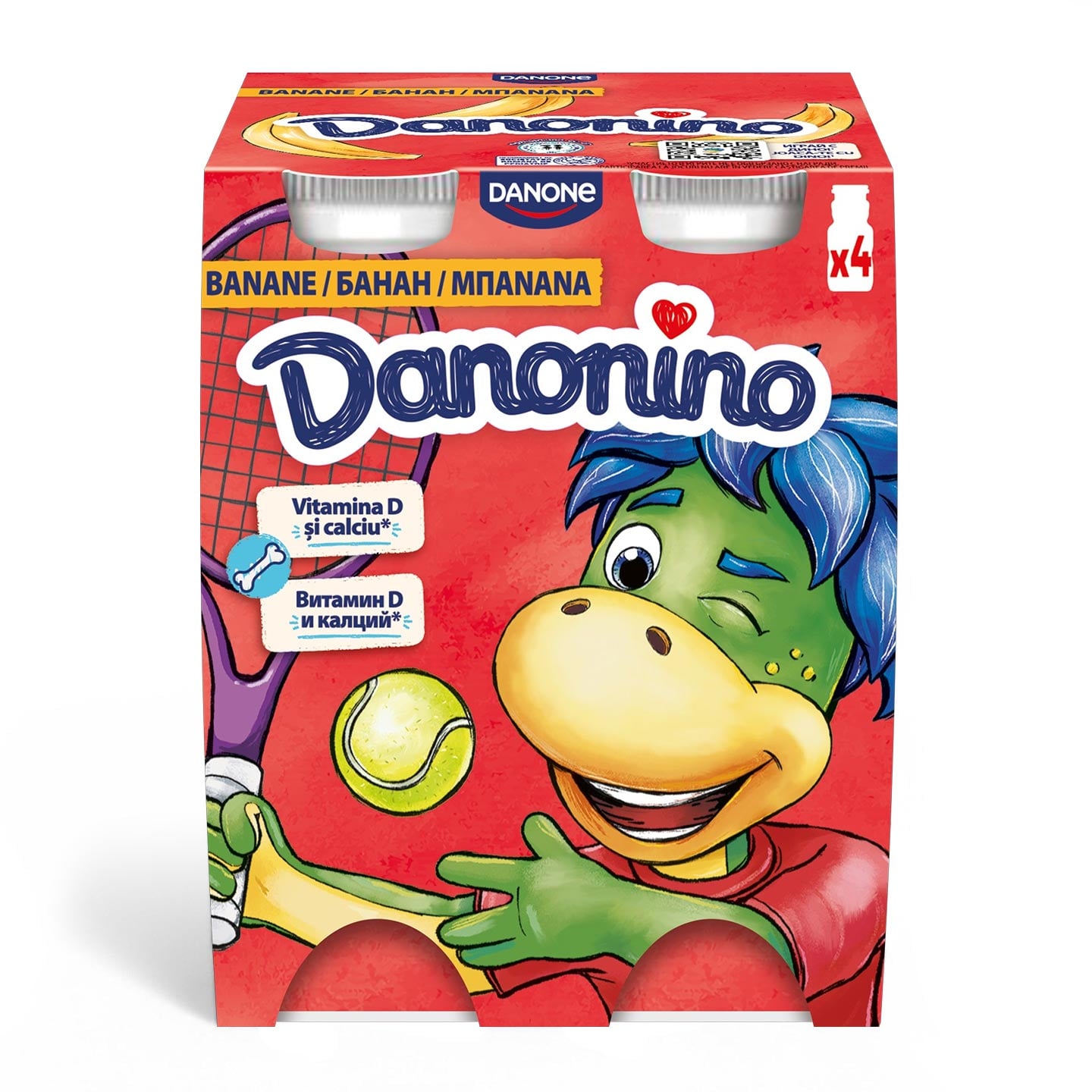 Iaurt de băut pentru copii cu piure de banane / căpșuni Danonino 4x100g