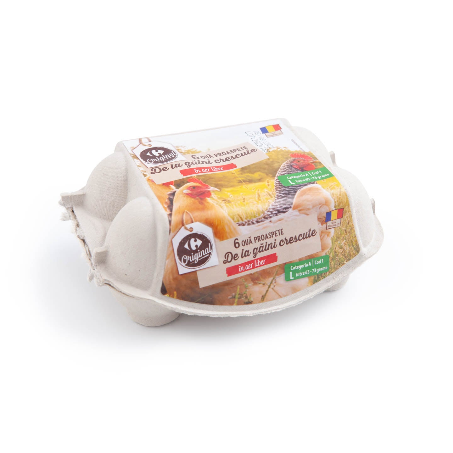 Oua mărimea L cod 1 de la găini crescute in aer liber Carrefour Original 6 buc.