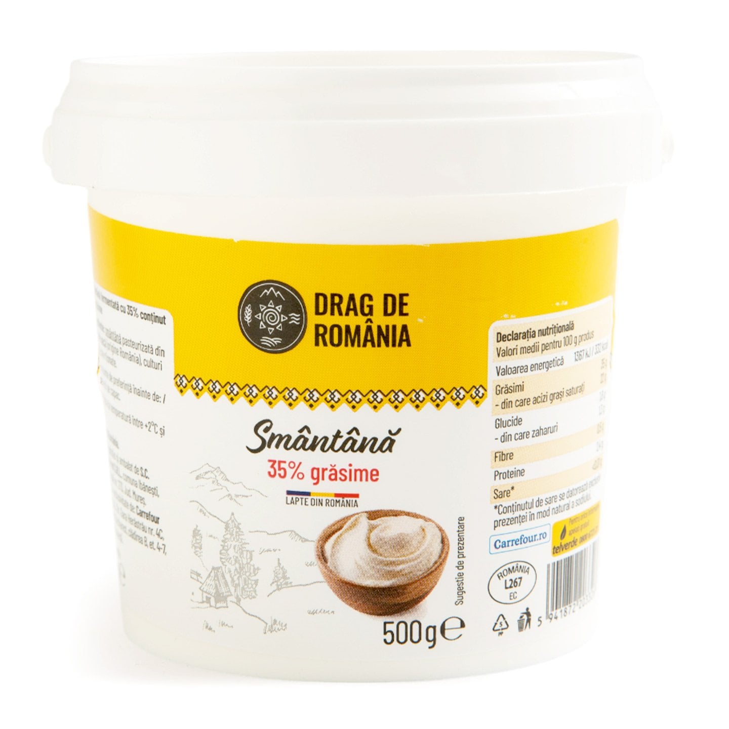 Smântână, 35% grăsime Drag De România 500g