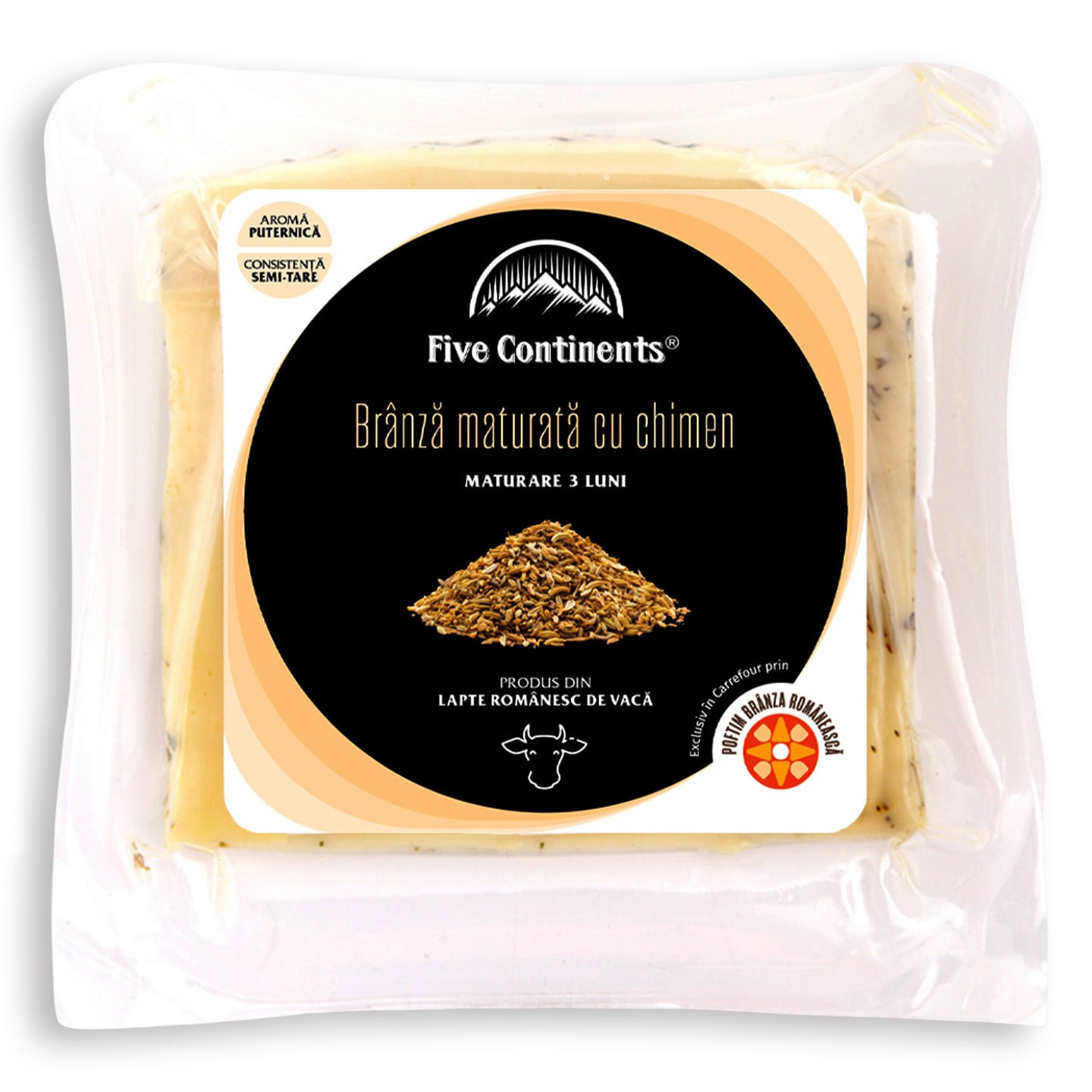 Brânză maturată cu chimen / piper negru Five Continents per 100g