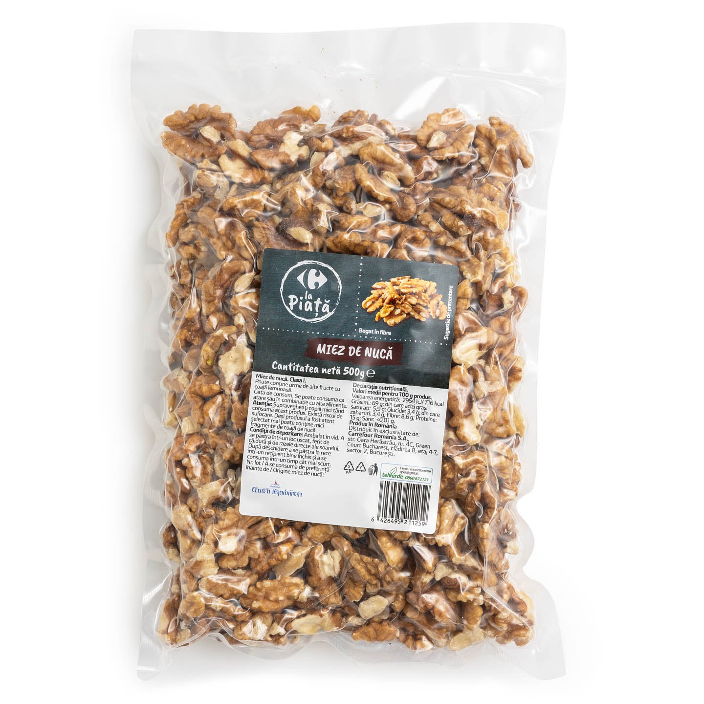 Miez de nucă Carrefour La Piață 500g țară de origine Ucraina/Romania/Moldova calitatea I