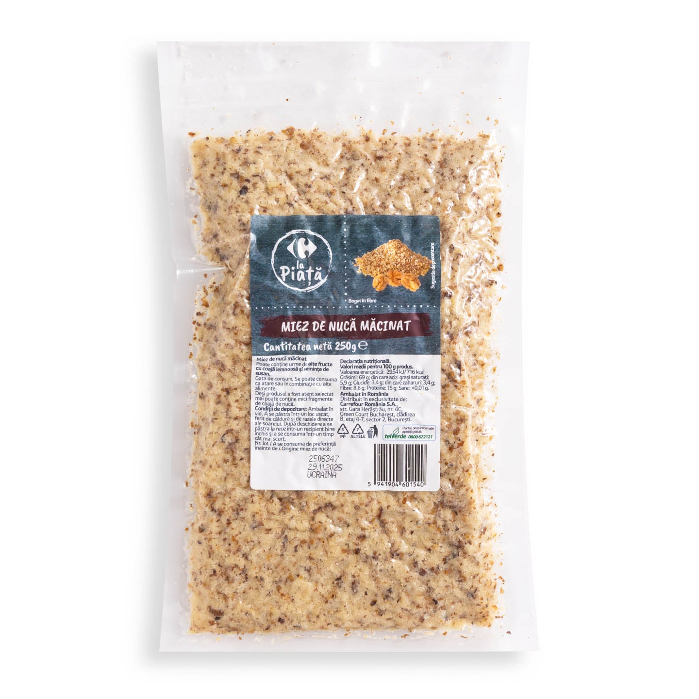 Miez de nucă măcinat Carrefour la Piață 250g, calitatea I