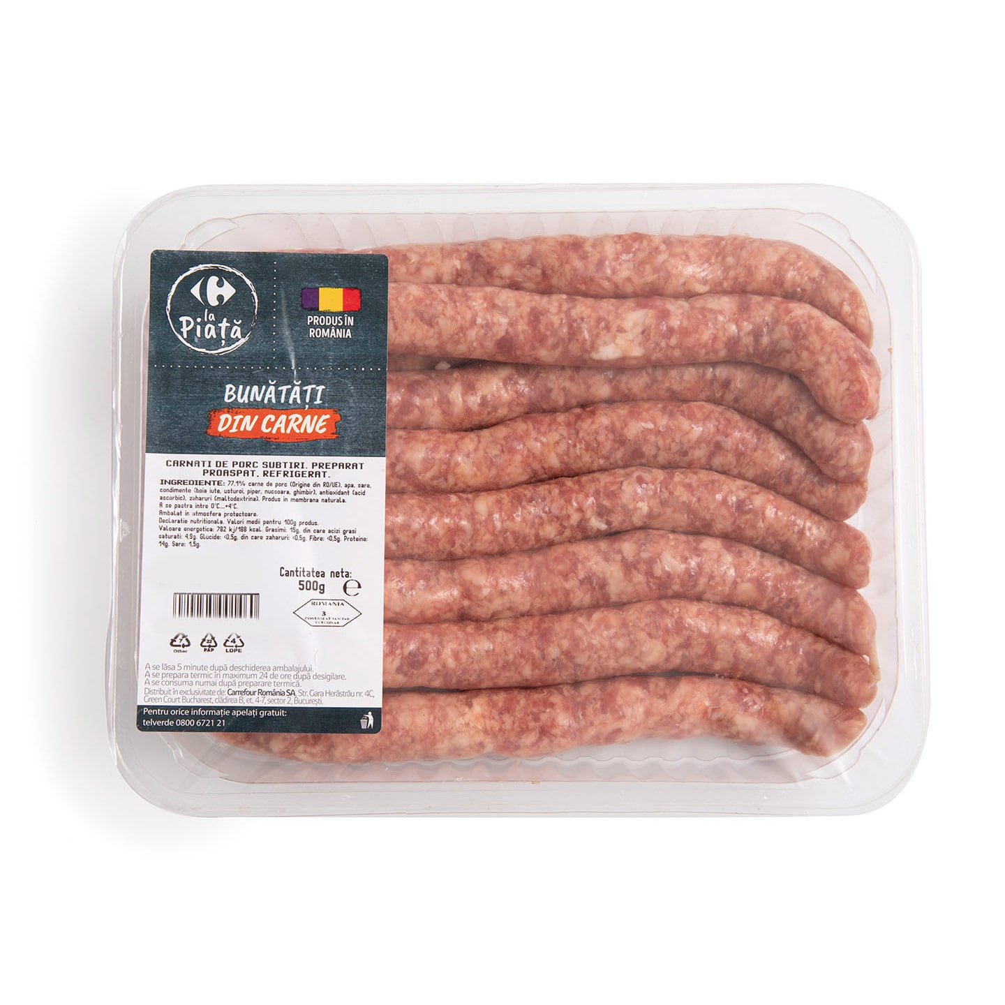 Cârnați subțiri de porc Carrefour La Piață 500g