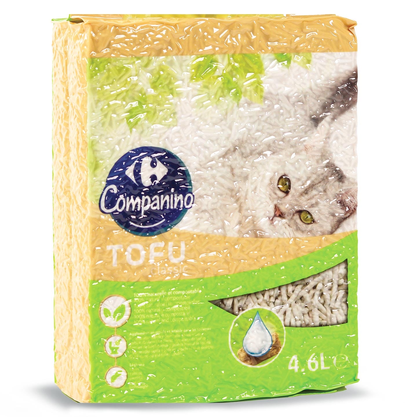 Așternut tofu pentru pisici cu aromă de lapte Carrefour 4.5L