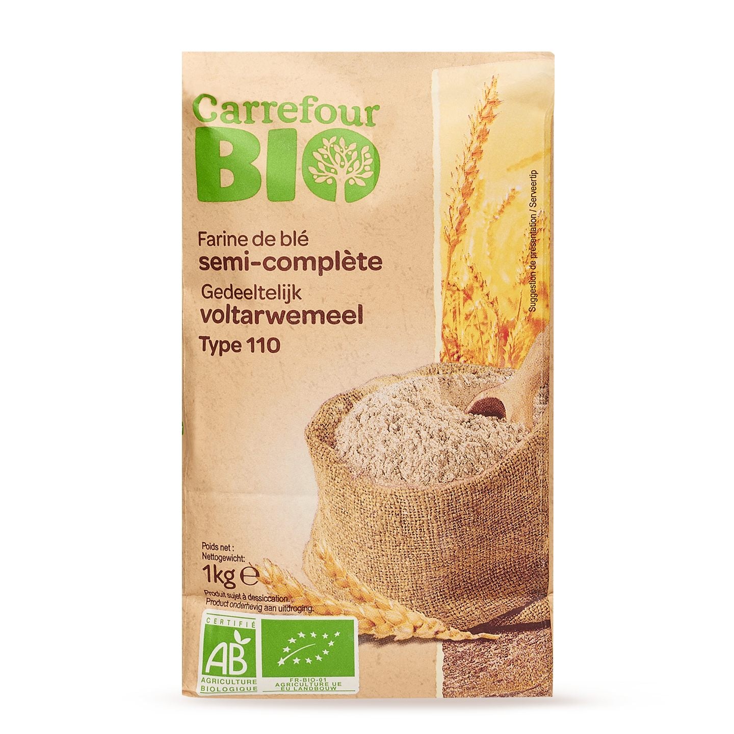 Făină de grâu semialbă Bio Carrefour 1kg
