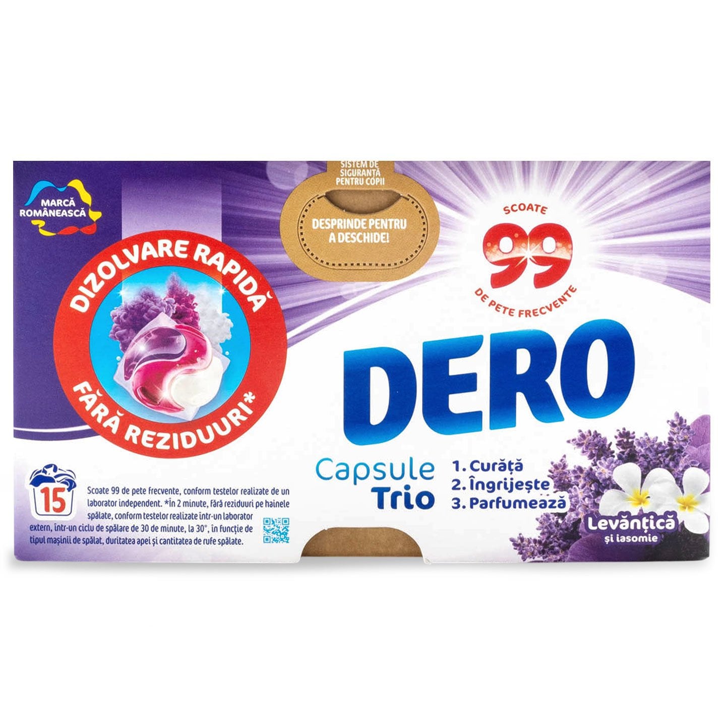 Detergent automat capsule lavanda Trio Caps Dero 15buc.