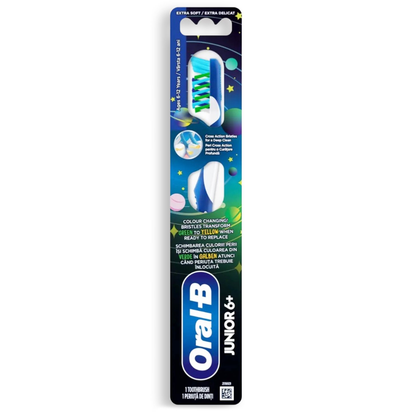 Periuță de dinți Oral-B Junior 6+ peri cu duritate extra moale / Pro-3D White Charcoal, peri de duritate medie 1buc.
