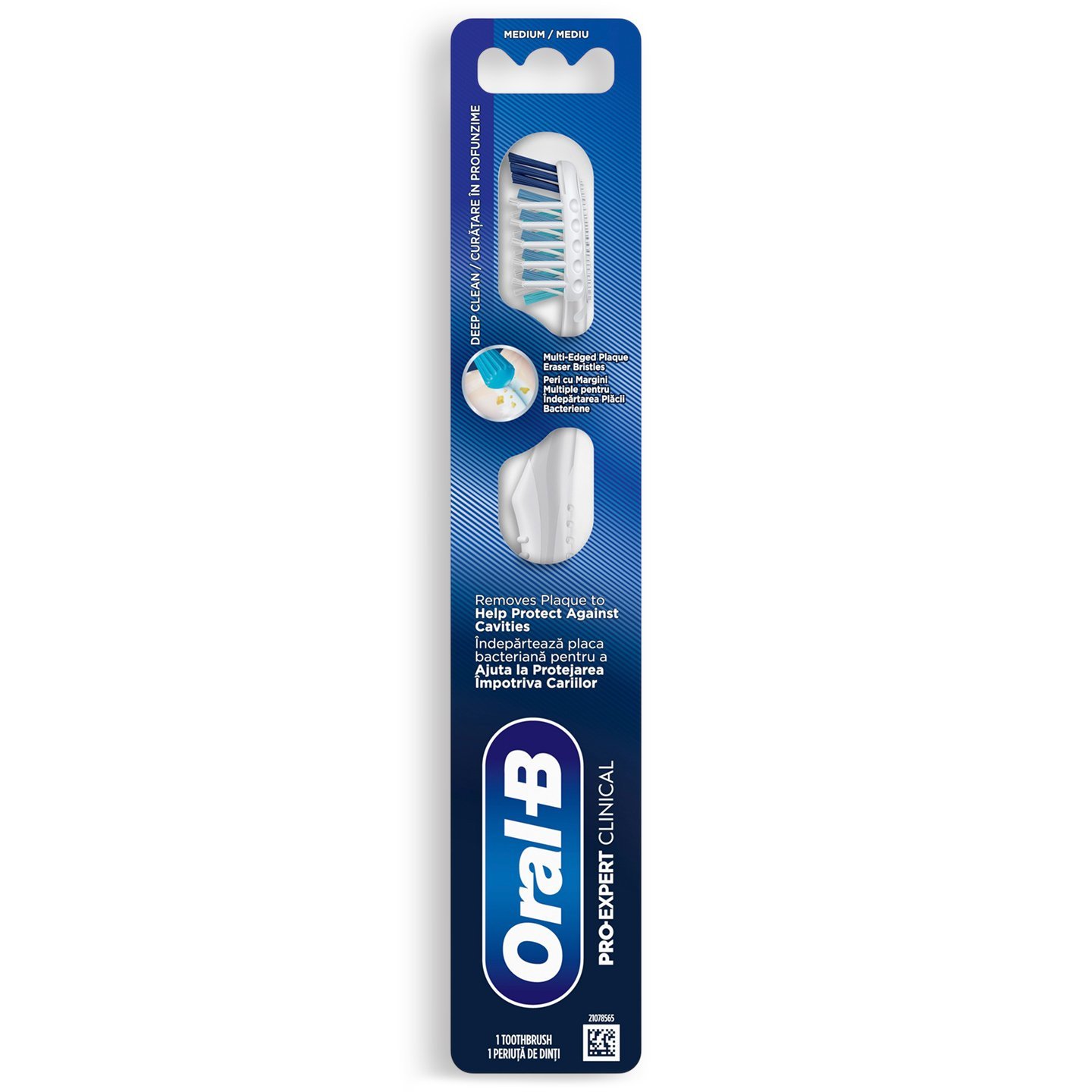 Periuță manuală Oral-B Cross Action Pro-Expert Clinic / 3DWhite Clinical, peri de duritate medie, 1buc.