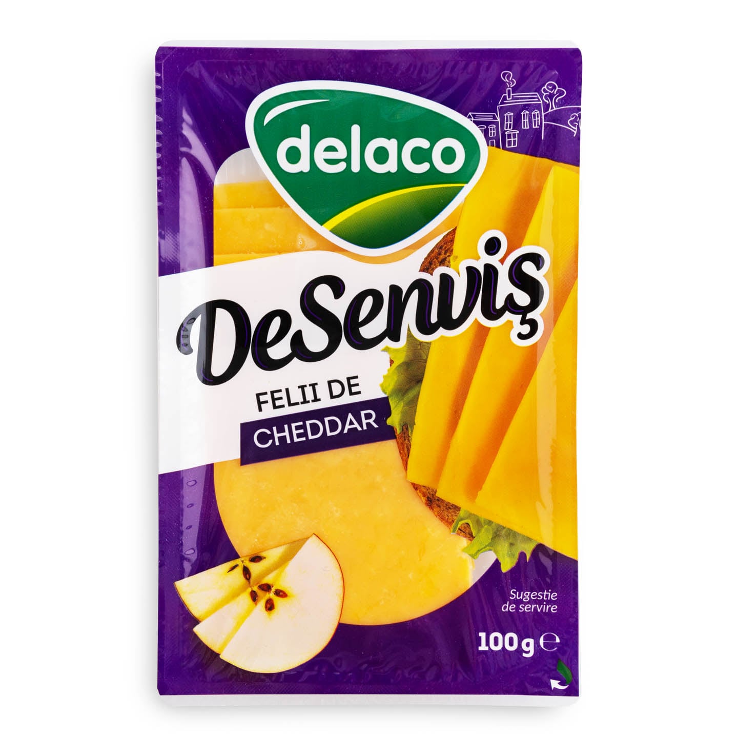 Cheddar / Emmentaler felii Desenviș Delaco 100g