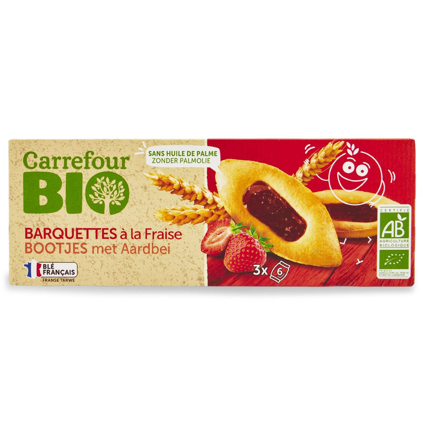Biscuiți cu cremă de căpșuni Carrefour Bio 120g