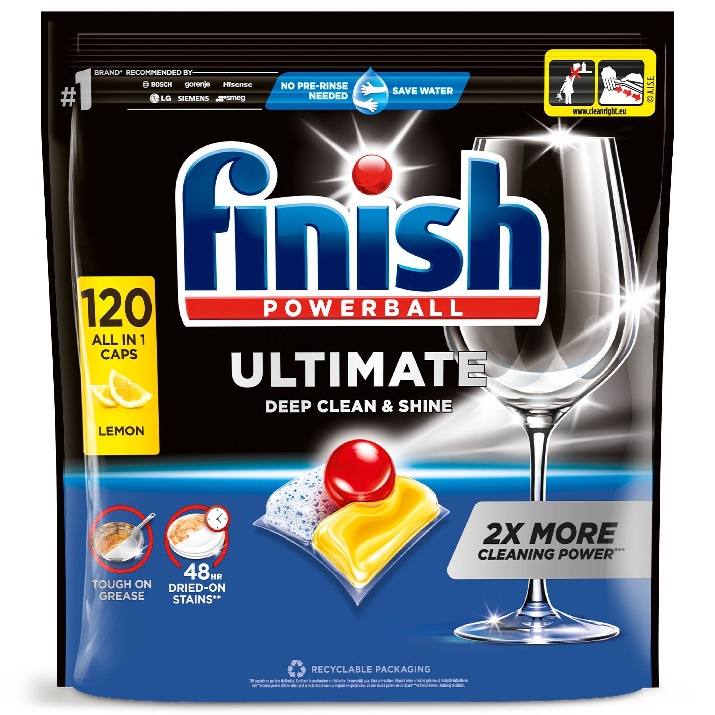 Detergent capsule pentru mașina de spălat vase Finish Ultimate All in 1, Lemon, 120 spălări