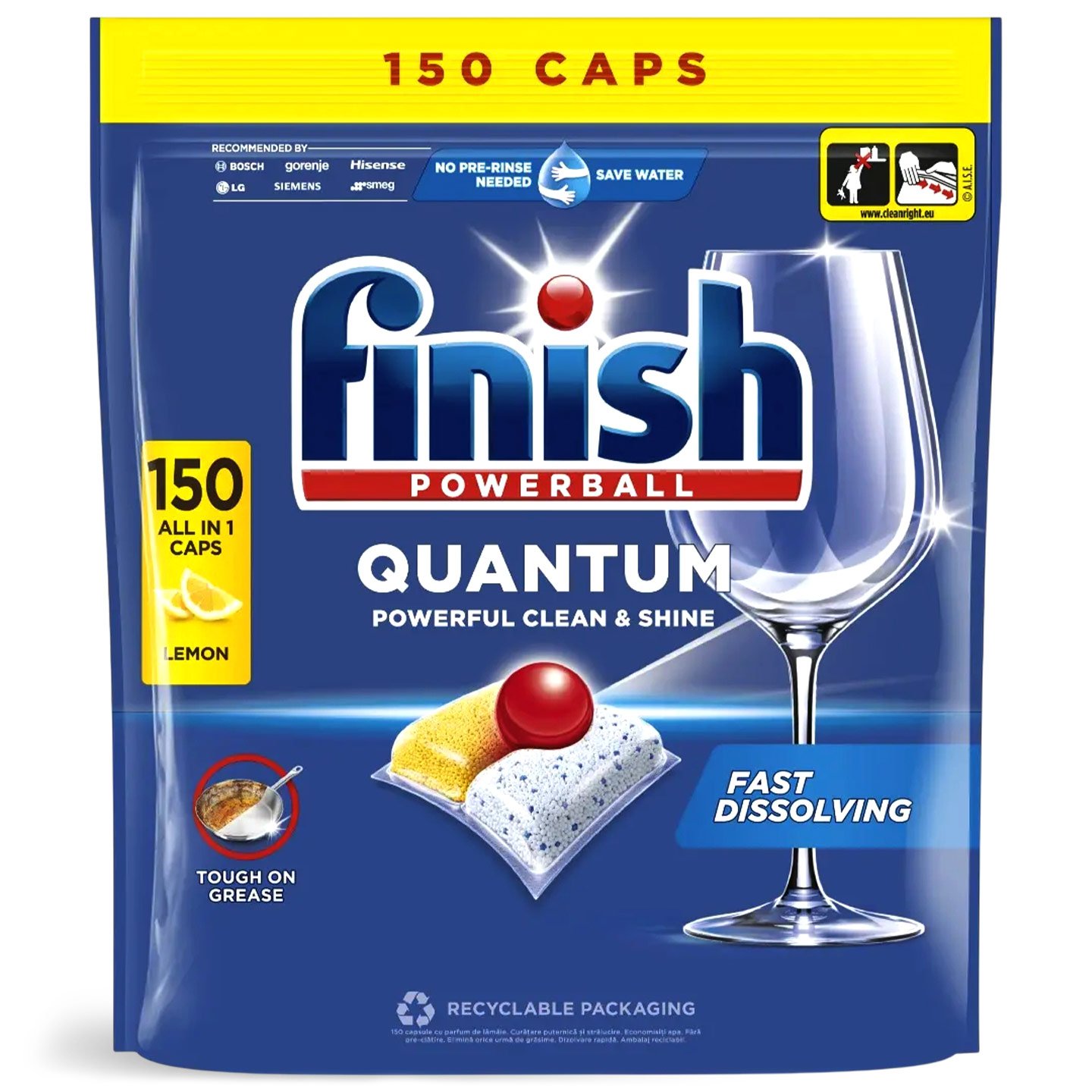 Detergent pentru mașina de spălat vase Finish Quantum All in 1 caps, 150 buc.