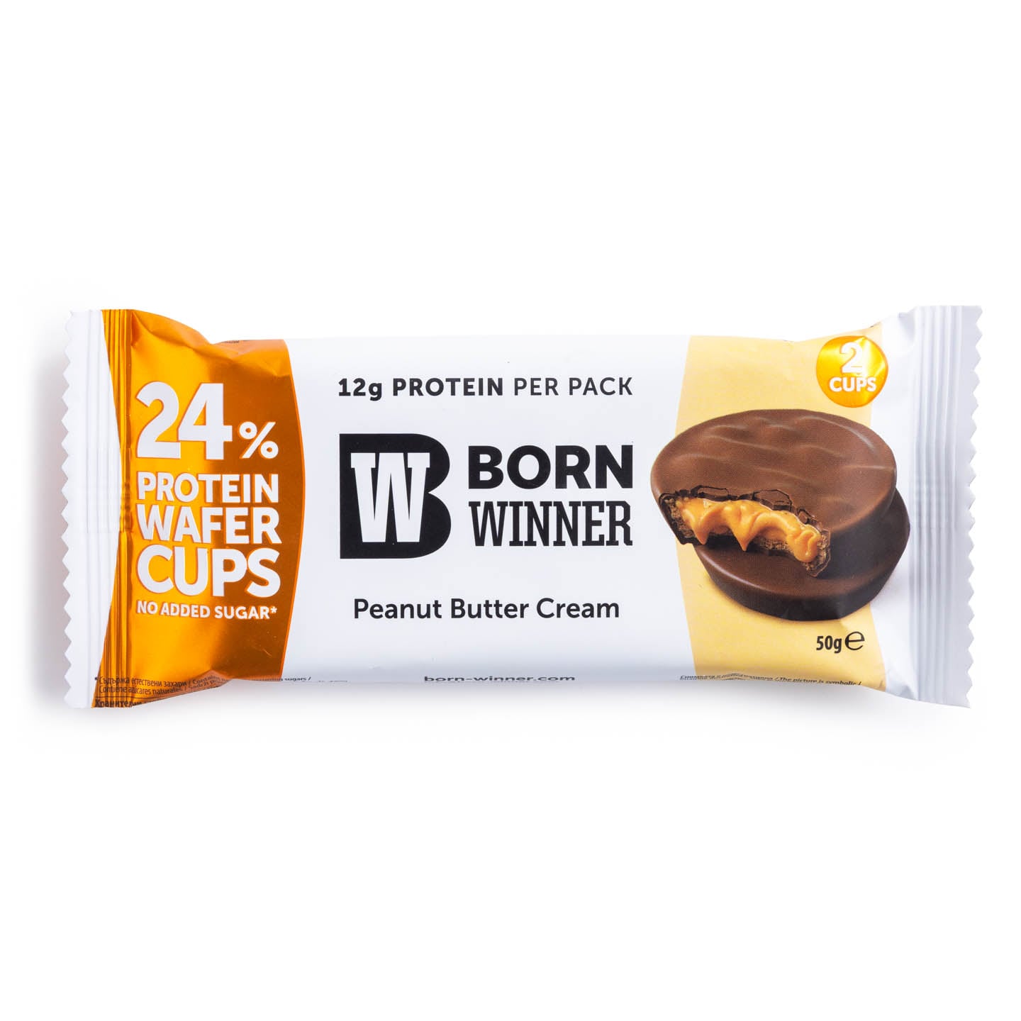 Cupe proteice umplute cu unt de arahide / arahide și cacao Born Winner 50g
