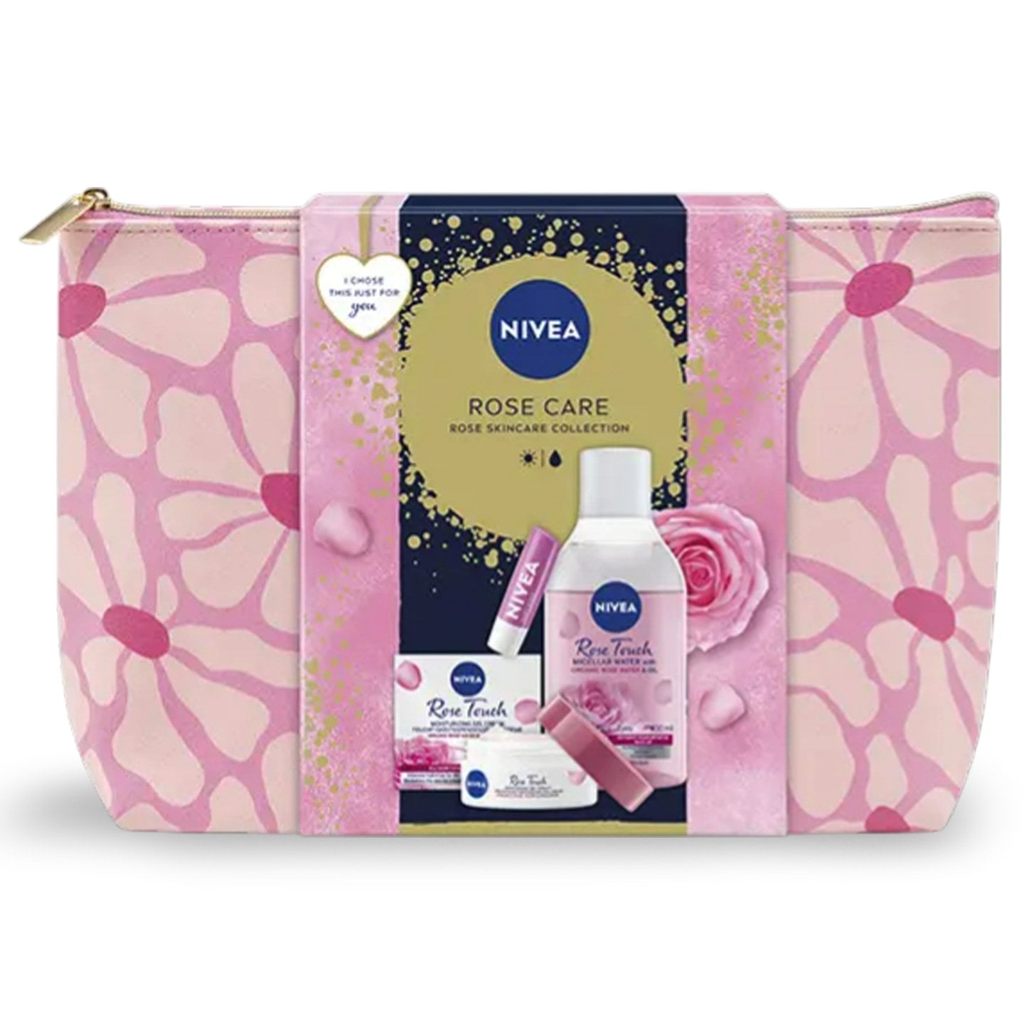Set cadou Nivea Soft Care: gel-cremă cu apă de trandafir, 50ml + apă micelara cu apă de trandafiri, 400ml + balsam de buze, 5.5ml