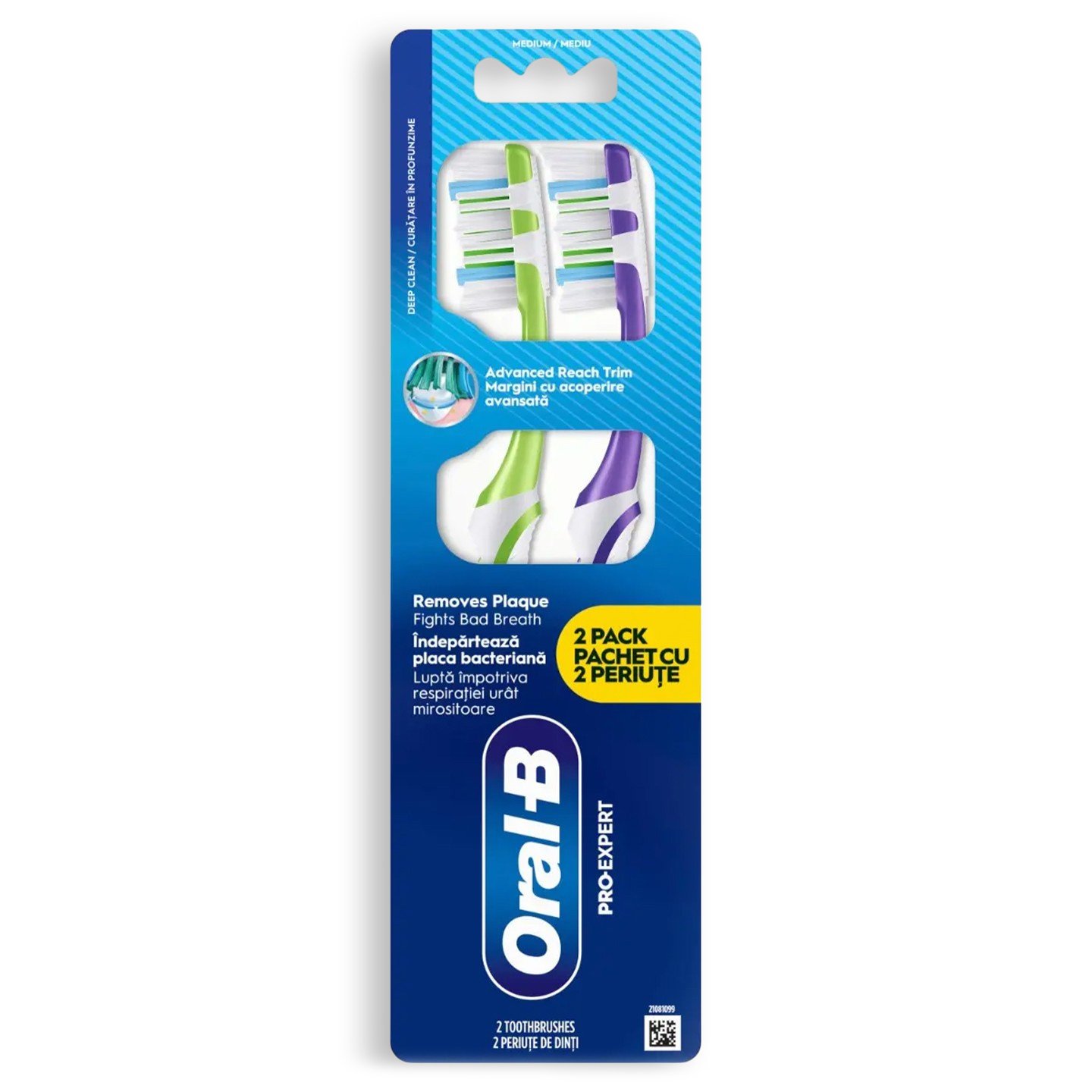 Periuță de dinți manuală Oral-B Pro-Expert / Pro-3DWhite Charcoal peri cu duritate medie, 2buc.