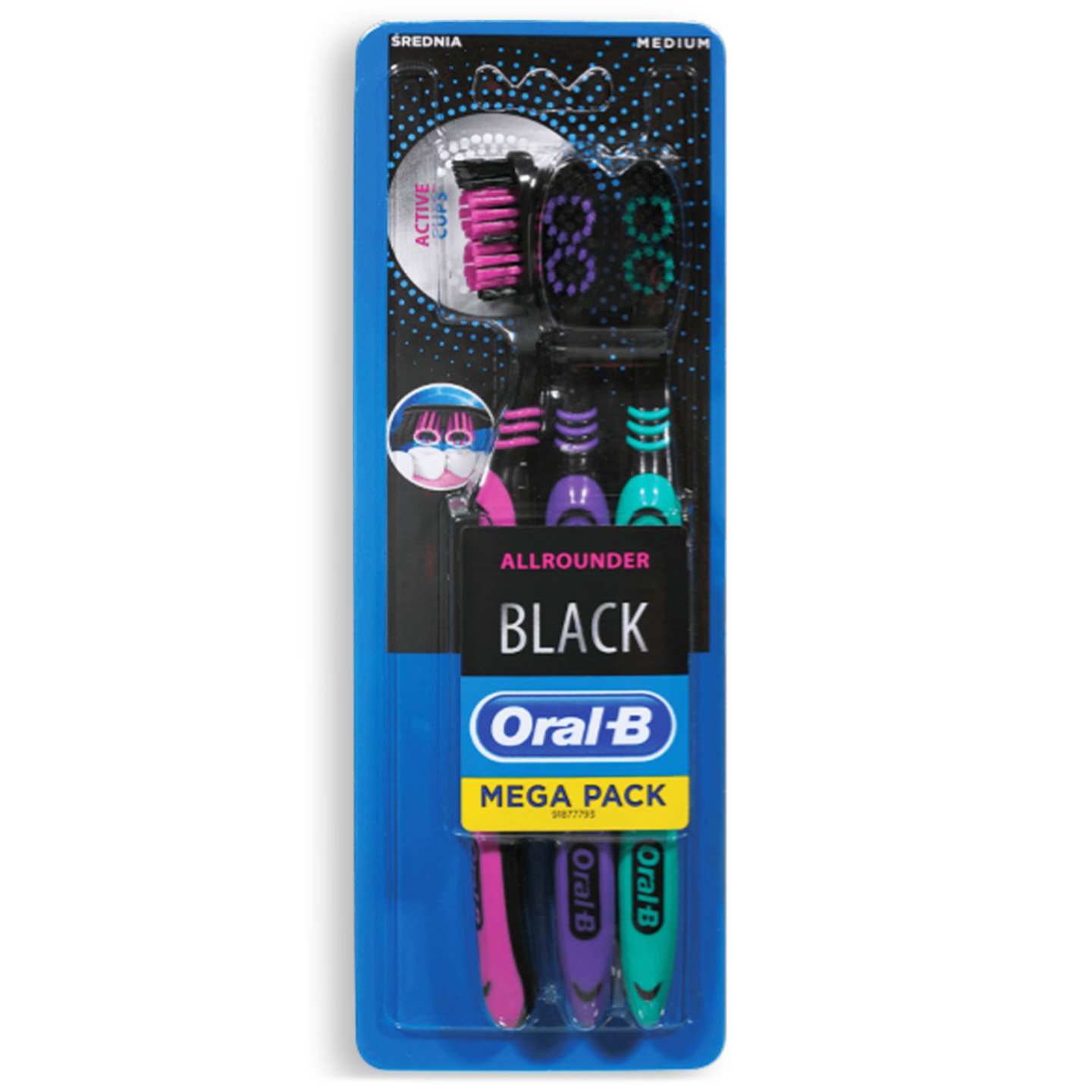  Periuță de dinți manuală Oral-B Black, peri cu duritate medie, 3buc.