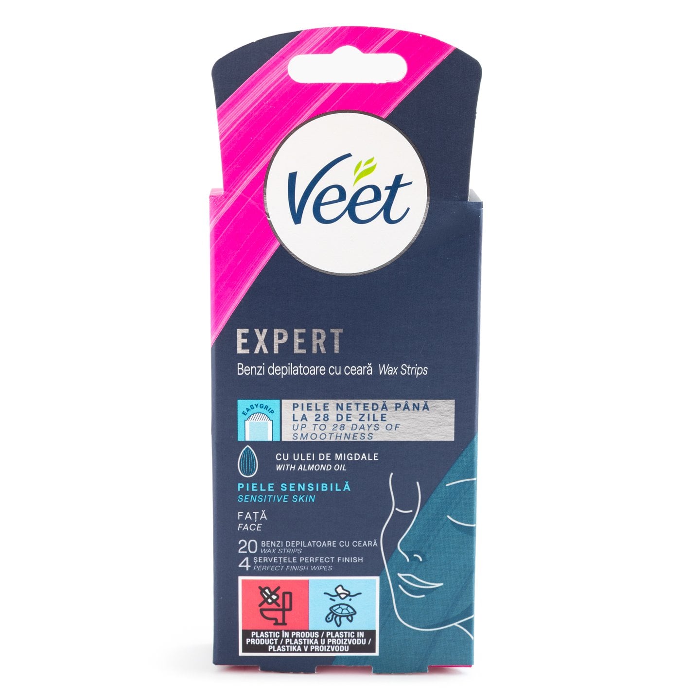 Benzi de ceară depilatoare pentru față Veet Expert, 20buc.
