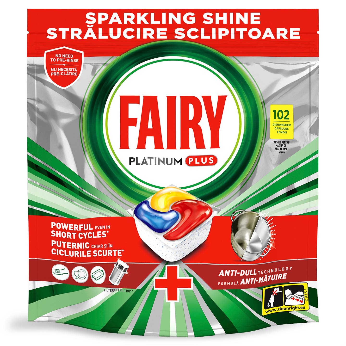 Detergent capsule Fairy Platinum Plus Anti Dull, 102 spălări