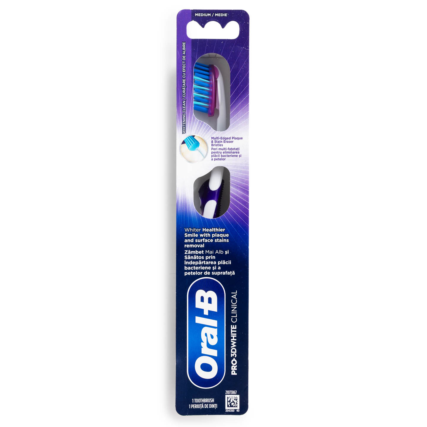 Periuță de dinți manuală  Oral-B Pro-3DWhite Clinical, peri de duritate medie, 1buc.