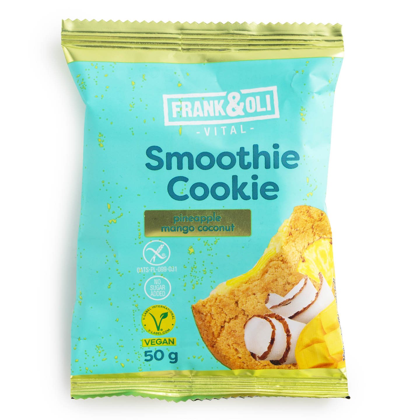 Biscuite moale tip smoothie cu zmeură și mure / nucă de cocos, ananas și mango Frank Oli 50g