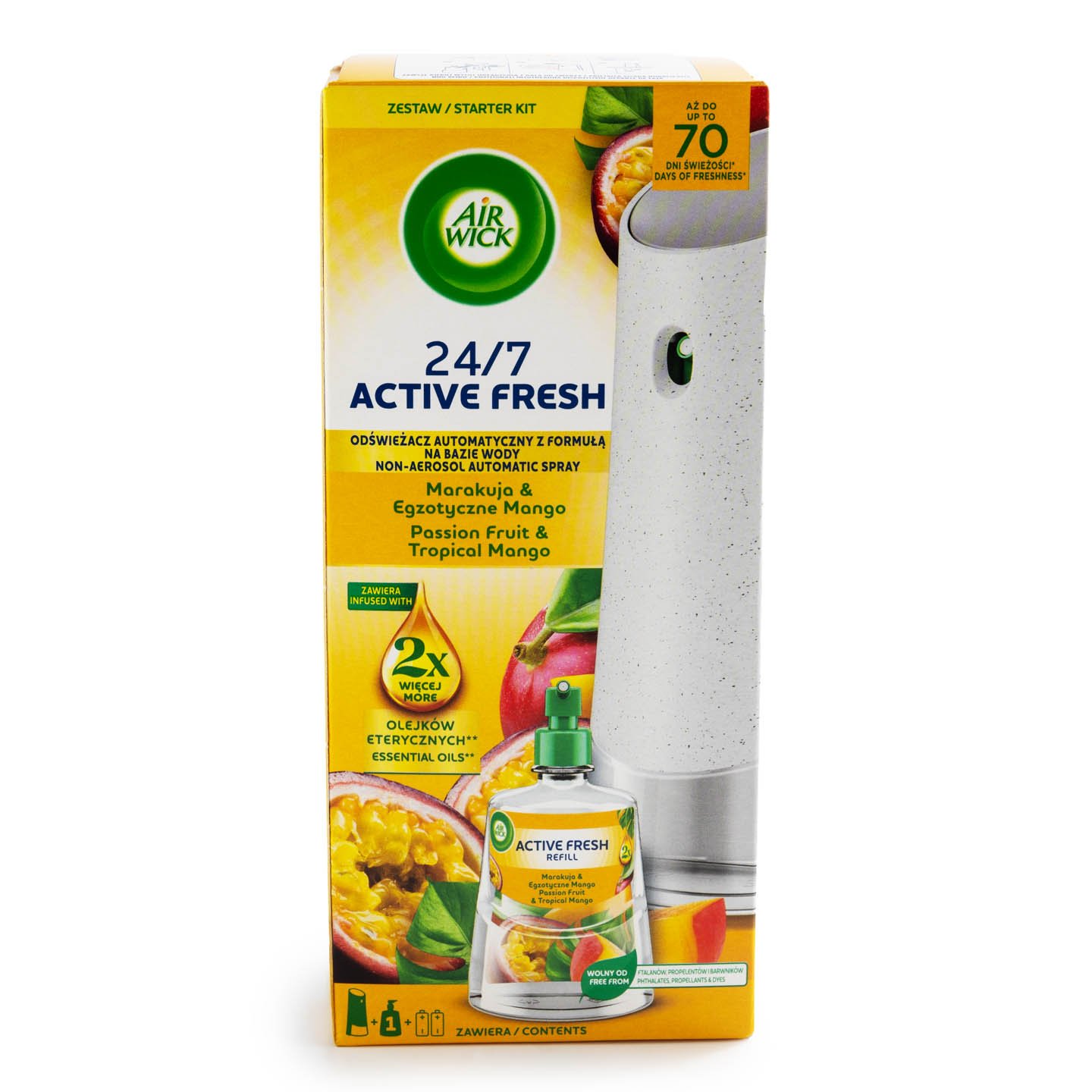 Aparat odorizant cu rezervă Fructul Pasiunii și Mango, Airwick 228ml