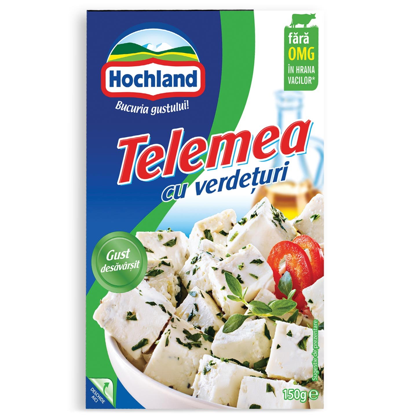 Telemea de vacă, cu verdeață Hochland 150g