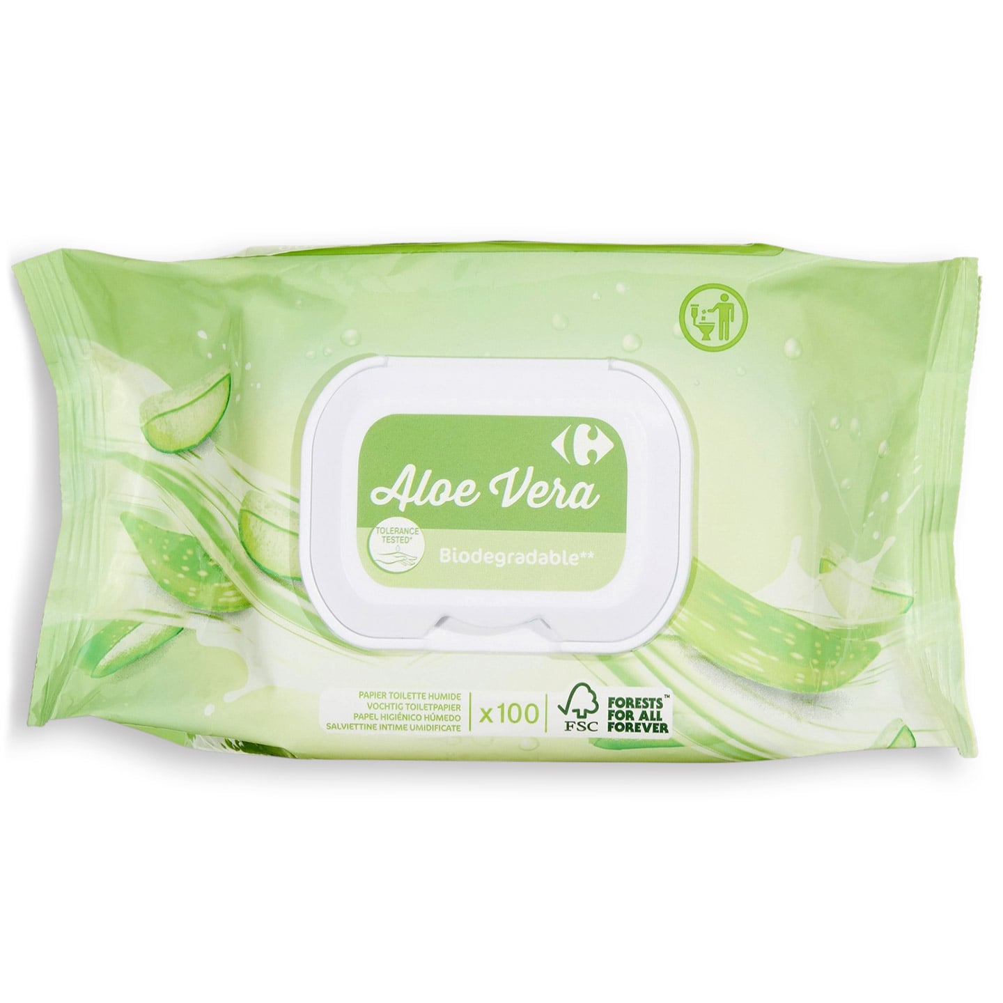 Hârtie igienică umedă aloe vera Carrefour 100buc.